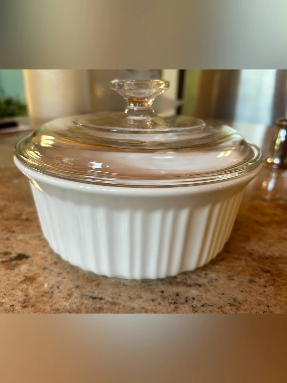 Corningware 1.5Qt French White Round Ribbed Casserole w/Pyrex Glass Lid G-5-C